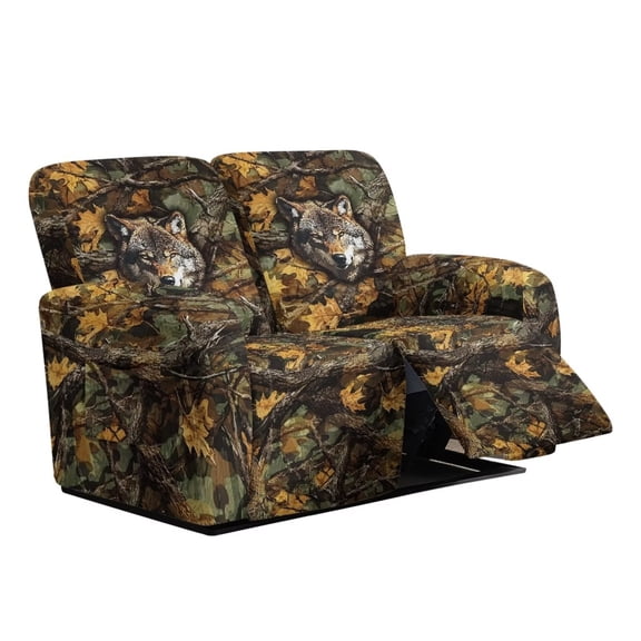 Psesaysky Camo Wolf Print With Side Pockets Recliner Middle Console Sofa Cover Polyester Recliner Loveseat Cover Full Coverage