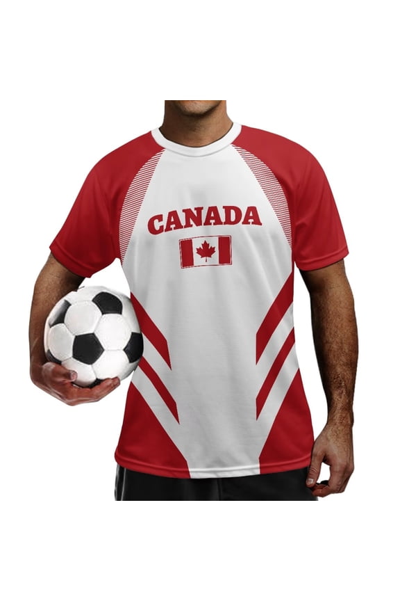 Canada Flag Pattern Men and Youth Soccer Fans Jersey Classic Football Shirts Quick Dry Short Sleeve Athletic Shirt Breathable Outdoor Summer T-Shirt S-4XL