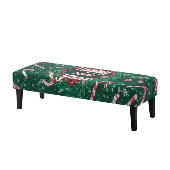 Psesaysky Candy Cane Heart Print Bench Covers Slipcover Happy New Year Stretch Bench Cushion Cover with Elastic Band Rectangle Chair Cover for Home Patio, Living Room