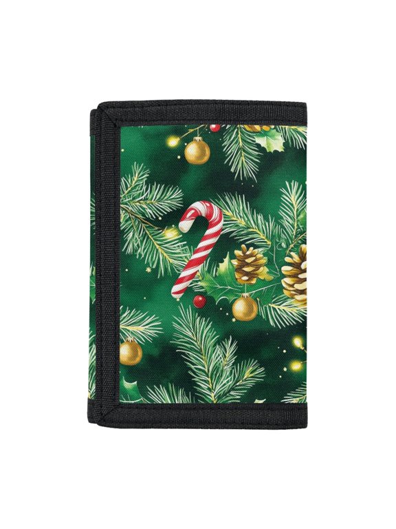 Candy Cane Pine Cone Kids Trifold Wallet for Travel, Polyester Children's Wallet with Lightweight Slim Trifold Card Wallet