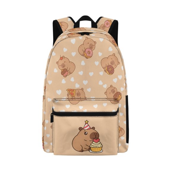 Psesaysky Capybara Dessert Hearts Print Backpack with Insulated Lunch Box Pencil Pouch Water Bottle Carrier,4 in 1 Add Your Name Personalized Backpack School Bag for Boys Kids Fashion Rucksack