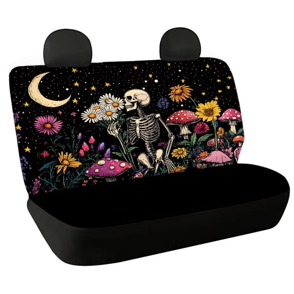 Psesaysky Car Back Seat Covers for Auto Interior Automotive, Skeleton Floral Mushroom 2 Pack Car Rear Seat Protectors Protects Against Dirt Easy to Install
