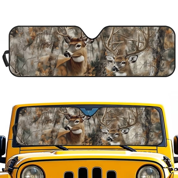 Psesaysky Car Front Window Sun Shield Forest Buck Deer Foldable Front Window Sun Shade Windshield Rays Sunshade Visor Protector for Off-road Vehicle SUV Accessories 52.95" L x 16.14" W