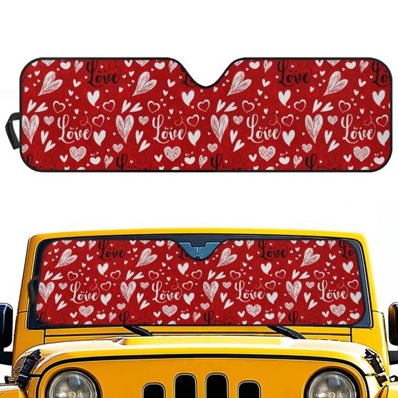 Psesaysky Car Front Window Sun Shield Red Valentine Hearts Foldable Front Window Sun Shade Windshield Rays Sunshade Visor Protector for Off-road Vehicle SUV Accessories 52.95" L x 16.14" W