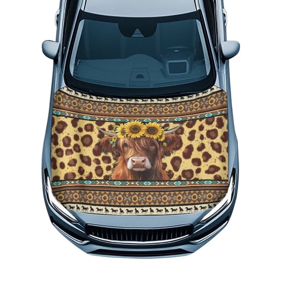 Psesaysky Car Hood Cover All Weather Protection Removable Decorate Accessories Southwest Aztec Cow Bonnet Banner Hood Wrap Blanket, Easy to Install