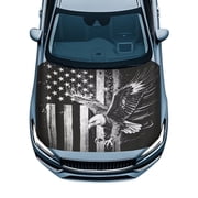 Psesaysky Car Hood Cover Windproof Heat-Resistant Hood Wrap Vehicles Decorate for Trucks, Car, SUV Exterior Accessories, Black Flag Eagle