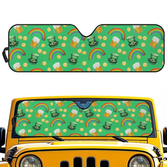 Psesaysky Car Windshield Sun Shade Saint Patrick Hats Rainbow Windshield Cover Automotive Interior Protection Front Window Sun Visor Protector Blocks UV Rays Keep Your Vehicle Cool