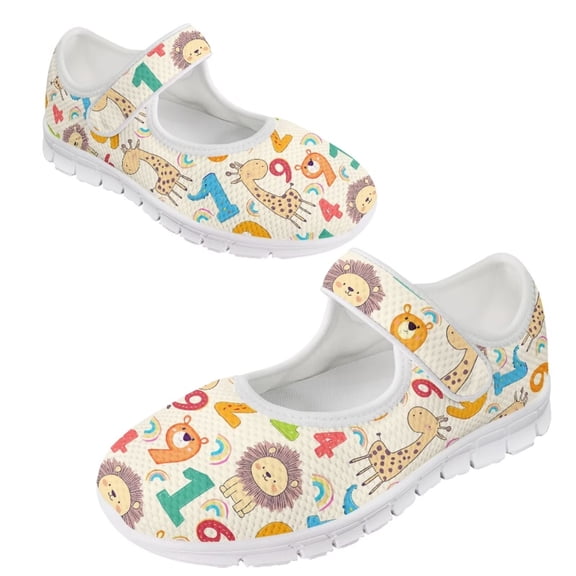 Psesaysky Cartoon Animals Yellow Velcro Shoes for Women Girls Breathable Comfortable Casual Shoes for School Size 5.5-10