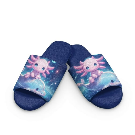 Psesaysky Cartoon Axolotl Dolphin Print Slippers for Women Memory Foam House Bedroom Open Toe Slide Slipper Shoes Comfy Trendy Gift Slippers, Size 9-10