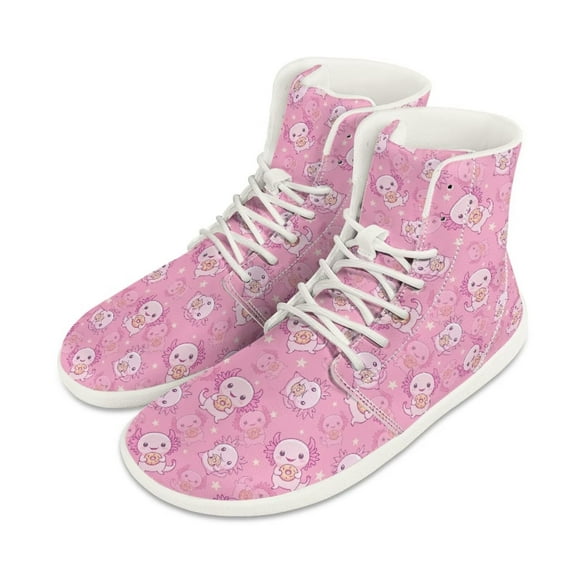 Psesaysky Cartoon Axolotl Printed Sneakers Women's PU Leather Minimalist Barefoot Shoes Wide Width Size 6-13.5