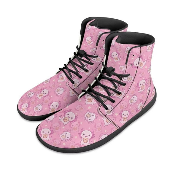 Psesaysky Cartoon Axolotl Printed Sneakers Women's PU Leather Minimalist Barefoot Shoes Wide Width Size 6-13.5