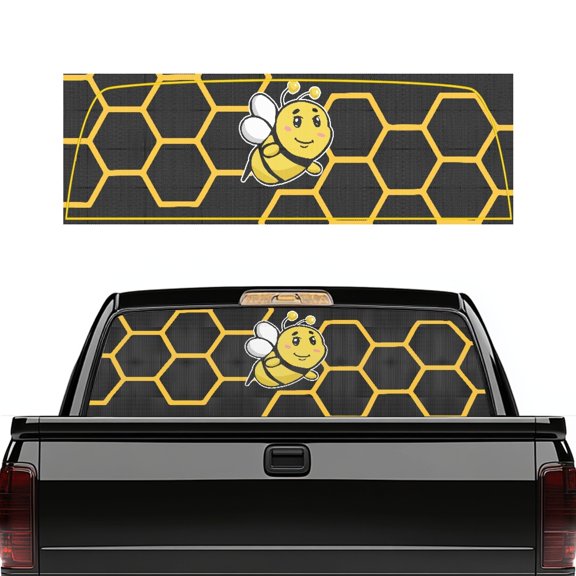 Psesaysky Cartoon Bee Rear Window Decals 66.9 x 22.4 Inch, Vinyl Decals Fit Most Pickup Trucks SUV, with Sun Blocking and UV Protection for Personalized Decoration