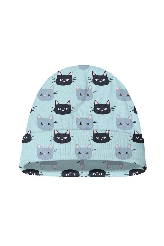 Cartoon Cat Print Winter Beanie Hat for Boys Girls (5-14 Years) Slouchy Beanie Windproof Warm Knit Kids Skull Cap