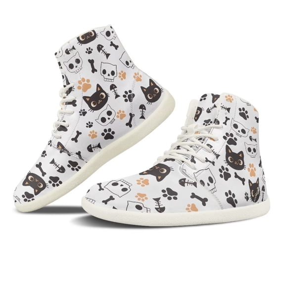Psesaysky Cartoon Cat Sneakers Women School Girls High-top Barefoot Shoes Wide Width Leather Barefoot Shoes Water-Resistant Durable Sneakers
