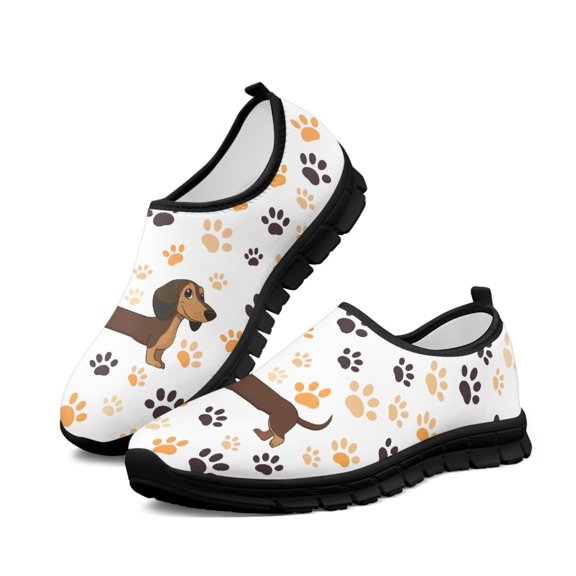 Psesaysky Cartoon Dachshund Printed Casual Shoes for Girls Women Slip on Breathable Comfortable Walking Shoes Non Slip Light Tennis Shoes for Girl Students Loafers Black Sole Size 10