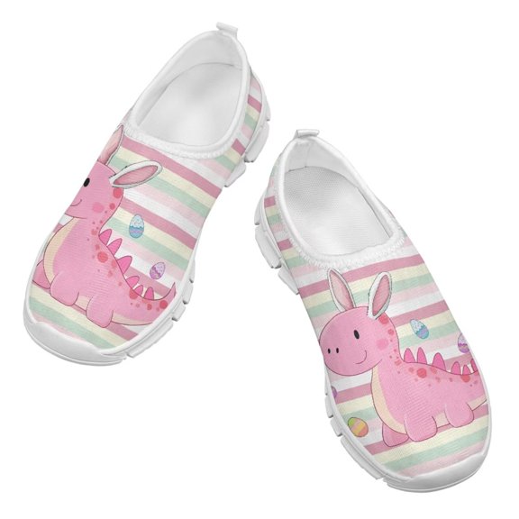 Psesaysky Cartoon Dinosaurs Casual Shoes for Little Girls Slip on Walking Shoes Non-Slip Comfortable Sneakers Size 11-15