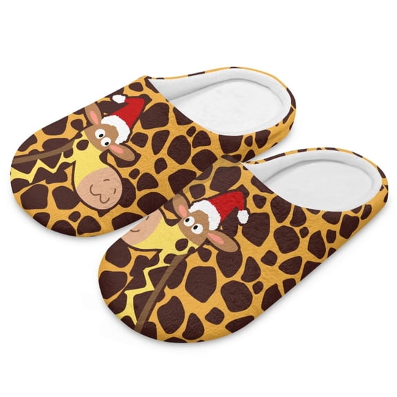 Psesaysky Cartoon Giraffe Christmas Print House Slippers for Women Comfortable Non-slip Indoor Slippers Closed Toe Soft Bedroom Shoes, Size 9-10