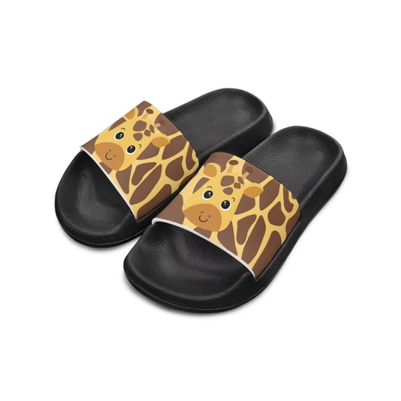 Psesaysky Cartoon Giraffe Slide Sandals for Little Girls Cute Animal Printed Slippers Summer Anti-Slip Lightweight Shower Shoes Soft Soled Beach Sandals Black Little Kid Size 11.5
