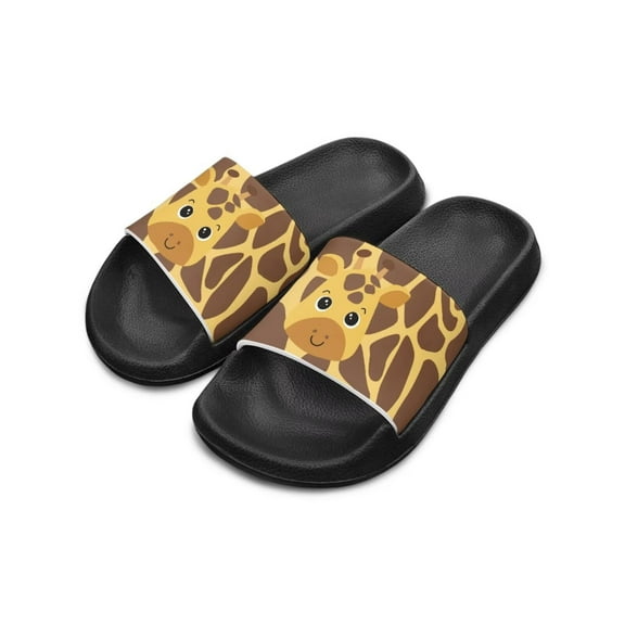 Psesaysky Cartoon Giraffe Slide Sandals for Little Girls Cute Animal Printed Slippers Summer Anti-Slip Lightweight Shower Shoes Soft Soled Beach Sandals Black Little Kid Size 11