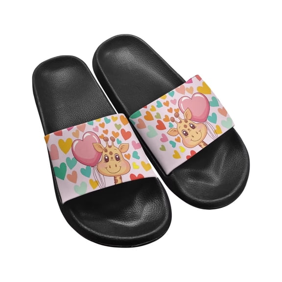 Psesaysky Cartoon Giraffe Slide Sandals for Women Convenient Comfort Slip-on House Slippers Summer Non-Slip Fashion Beach Sandals Black Sole Size 7.5