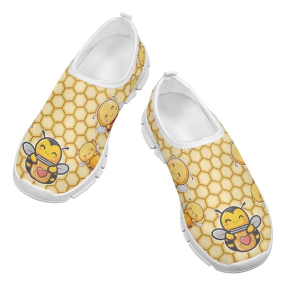 Psesaysky Cartoon Little Bees Casual Shoes for Little Girls Boys Shock-Absorption Comfortable Loafers Size 11-15