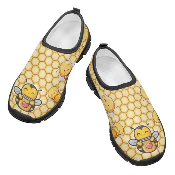 Psesaysky Cartoon Little Bees Casual Shoes for Little Girls Boys Shock-Absorption Comfortable Loafers Size 11-15