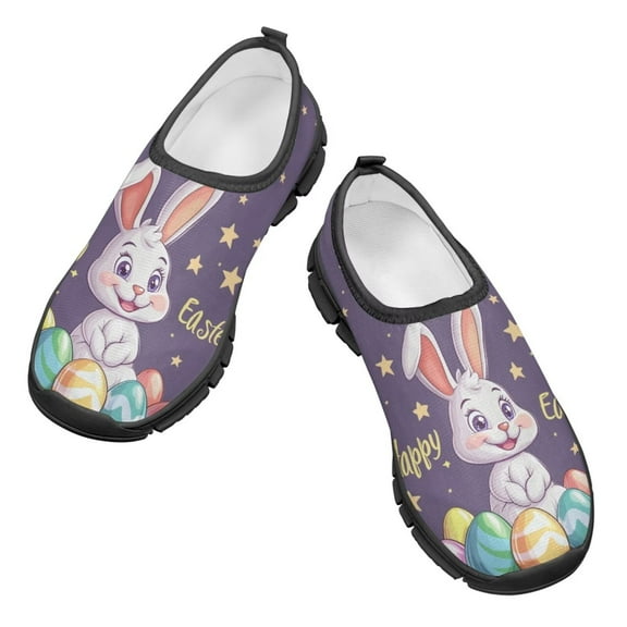 Psesaysky Cartoon Rabbits Casual Shoes for Kids Girls Boys Easter Slip-on Light Comfortable Sneakers Size 11-15
