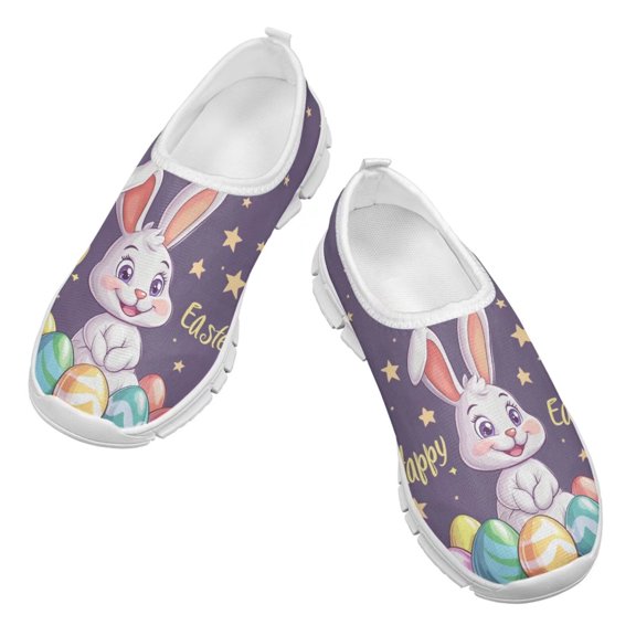 Psesaysky Cartoon Rabbits Casual Shoes for Kids Girls Boys Easter Slip-on Light Comfortable Sneakers Size 11-15