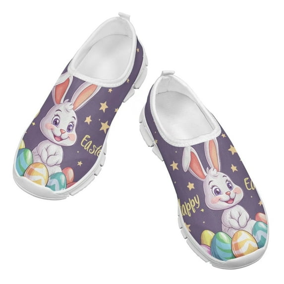 Psesaysky Cartoon Rabbits Casual Shoes for Kids Girls Boys Easter Slip-on Light Comfortable Sneakers Size 11-15