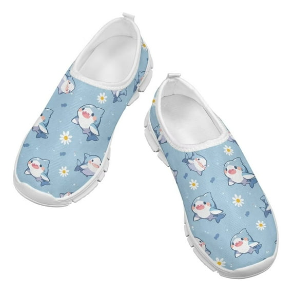Psesaysky Cartoon Shark Blue Casual Shoes Loafers for Kids Girls Anti-Slip Comfortable Durable Sneakers Size 11-15