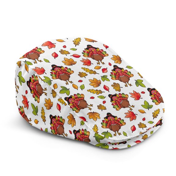 Psesaysky Cartoon Turkey Pattern Lightweight Newsboy Hat, Soft Adjustable Polyester Forward Beret Hat for Walking Travel Hunting