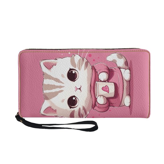 Psesaysky Cat Pattern Large Capacity Clutch Wallet for Travel Shopping Dating, PU Zipper Women's Wallets
