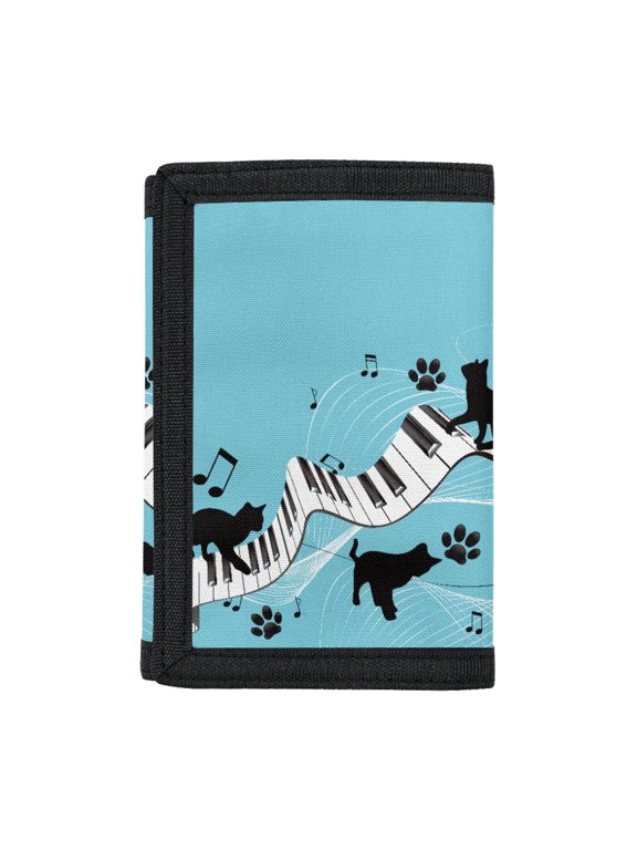 Cat Piano Music Trifold Boys Wallets, Lightweight Polyester Slim Money Organizer for Outdoor Sports Activities