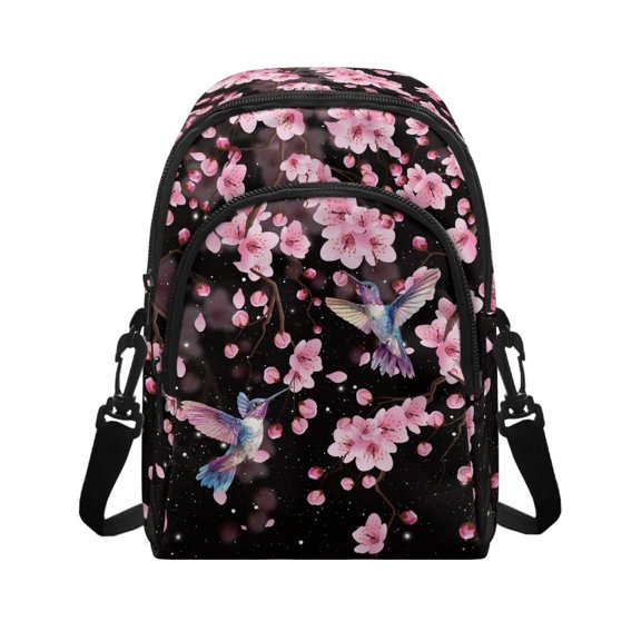 Psesaysky Cherry Blossom Hummingbird Portable Fanny Pack for Hiking Travel Daily, Polyester Adjustable Strap Sling Bag