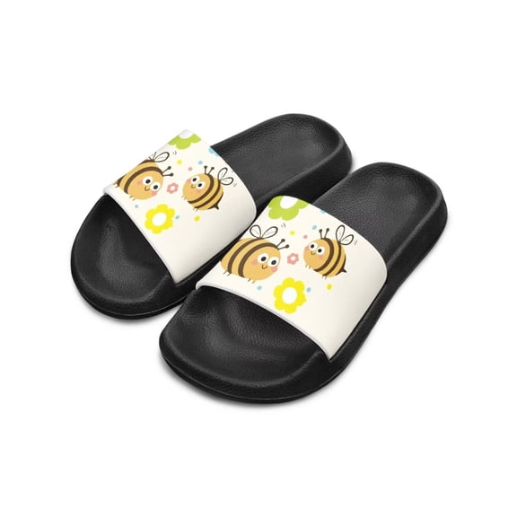 Psesaysky Children Girls' Slide Sandals with Little Bee Pattern Anti-Slip Lightweight Sandals Versatile Wear-Resistant Shower Slippers Black Big Kid Size 2
