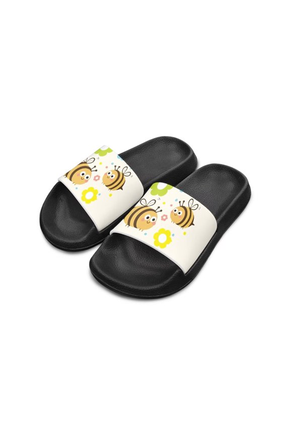 Children Girls' Slide Sandals with Little Bee Pattern Anti-Slip Lightweight Sandals Versatile Wear-Resistant Shower Slippers Black Little Kid Size 11