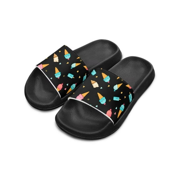 Psesaysky Children's Printed Slide Sandals with Ice-Cream Pattern Anti-Slip Lightweight Wear-Resistant House Shower Shoes Beach Slippers Black Little Kid Size 12