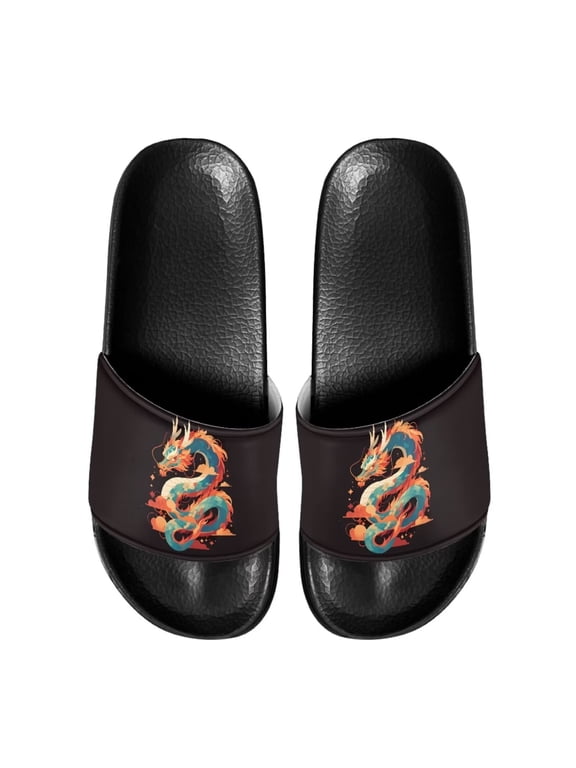 Chinese Dragon Printed Slide Sandals Shoes for Men and Boys Soft Comfortable Beach Sandals Durable Lightweight Sandals Shoes