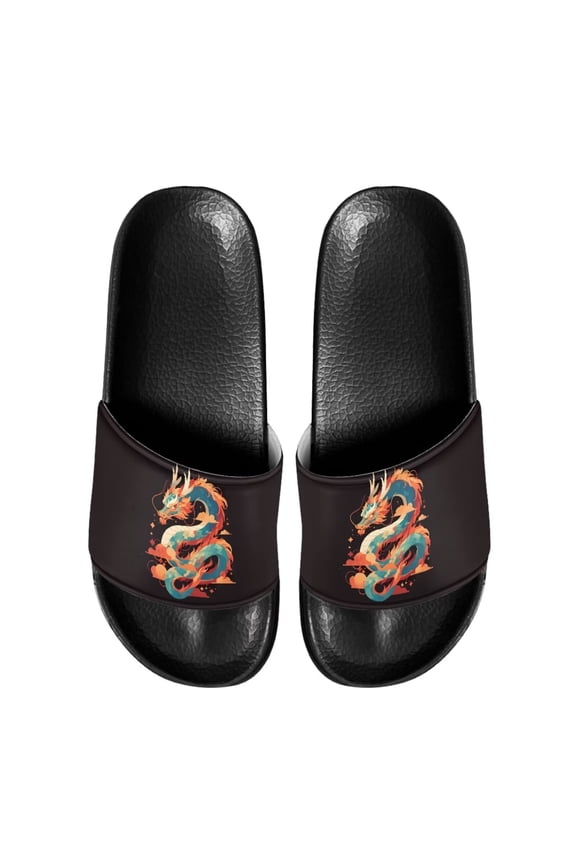 Chinese Dragon Printed Slide Sandals Shoes for Men and Boys Soft Comfortable Beach Sandals Durable Lightweight Sandals Shoes