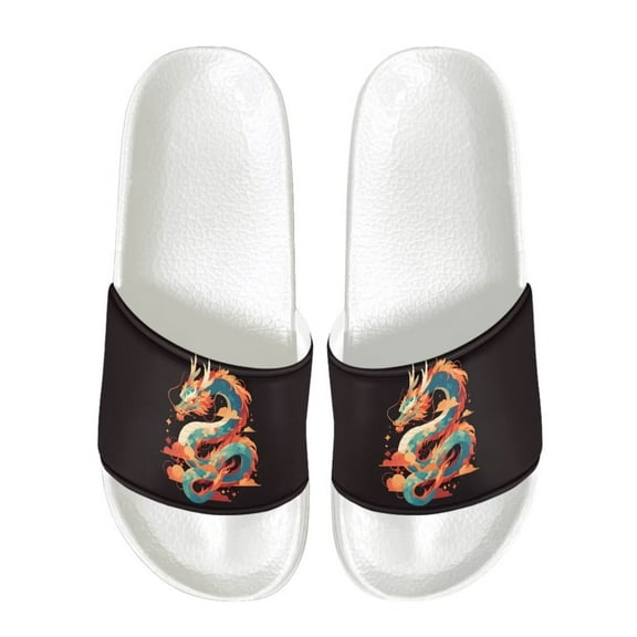 Psesaysky Chinese Dragon Printed Slide Sandals Shoes for Men and Boys Soft Comfortable Beach Sandals Durable Lightweight Sandals Shoes
