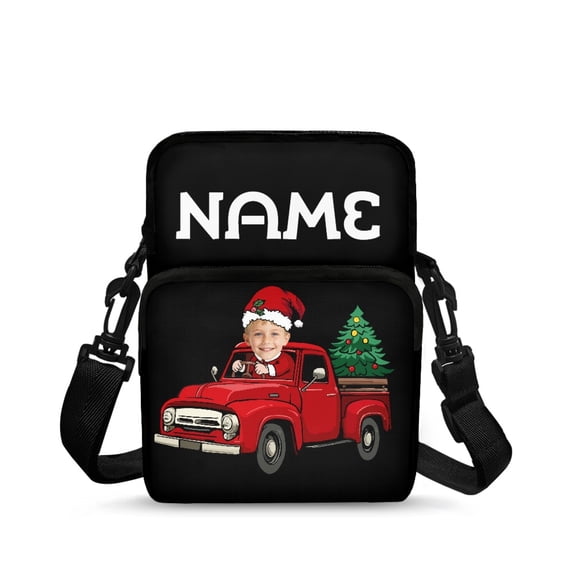 Psesaysky Christmas Crossbody Bags Featuring Santa Red Truck, 2 Layer Lightweight Crossbody Wallet for Travel, Stretch Polyester Passport Purse