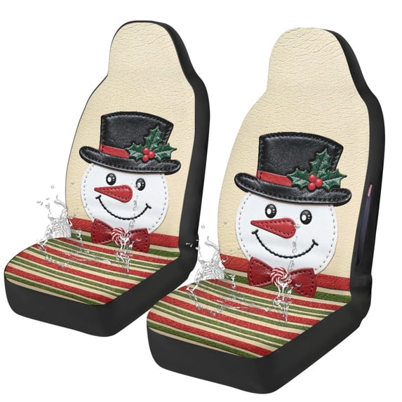 Psesaysky Christmas Front Car Seat Covers with Snowman Pattern, 2 Piece Stretchy Polyester Protector for Suvs and Trucks