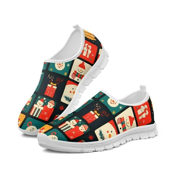 Psesaysky Christmas Gift Pattern Shoes Women's Slip on Casual Shoes Anti-Slip Running Shoes Light and Breathable Dress Shoes