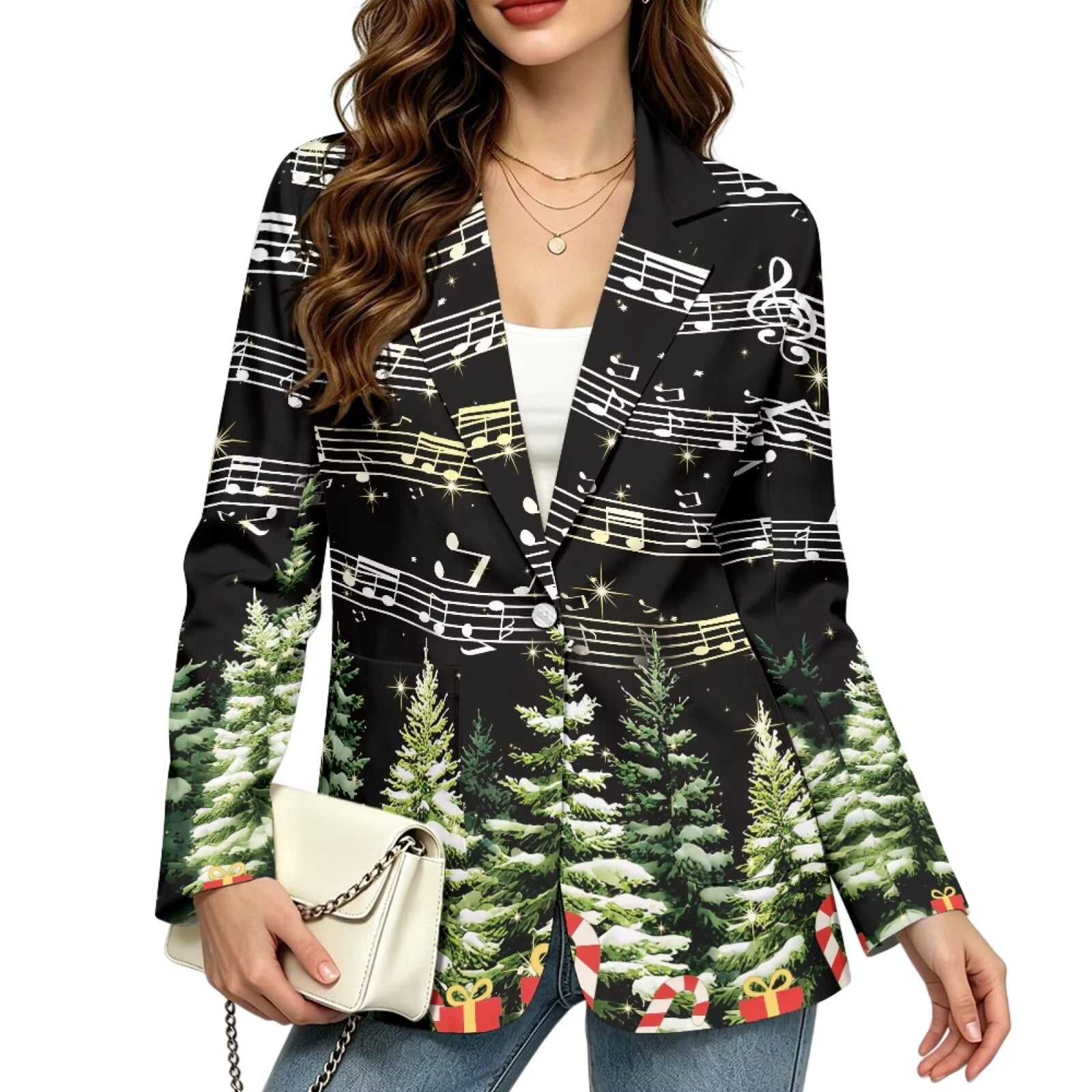 Psesaysky Christmas Music Note Tree Blazers for Women Casual Work ...
