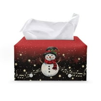 Psesaysky Christmas Rectangle Tissue Box Cover - Waterproof PU Leather Tissues Cube Boxes Holder Aesthetic Desk Decor for Room, Home & Office - Snowman Music