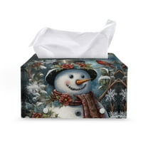 Psesaysky Christmas Rectangle Tissue Box Cover - Waterproof PU Leather Tissues Cube Boxes Holder Aesthetic Desk Decor for Room, Home & Office - Snowman