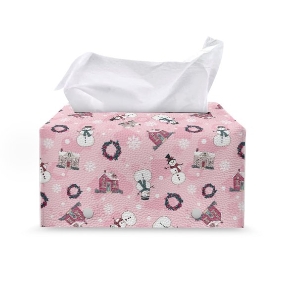 Psesaysky Christmas Rectangular Tissue Box Cover with Snowman Pattern, PU Leather Tissue Holder for Living Room Table Countertop
