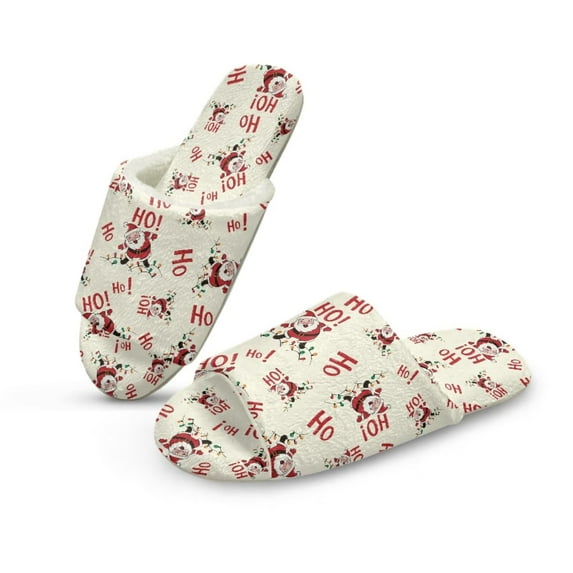 Psesaysky Christmas Santa Print Winter House Slippers for Women Men, Lightweight Fabric Casual Cotton Slide, Non-Slip Open Toe Home Shoes, Indoor and Outdoor, Size 4.5-5.5
