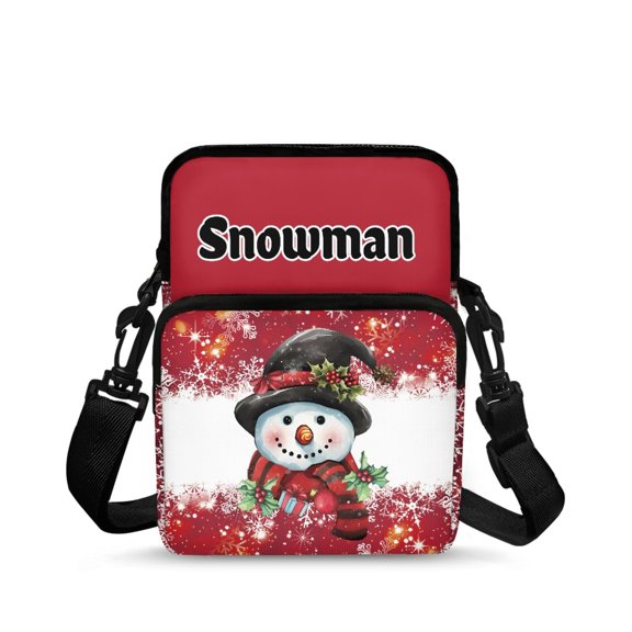 Psesaysky Christmas Snowman Decoration Portable Crossbody Bags, Polyester Crossbody Purse Zipper Cell Phone Purses for Daily Use School