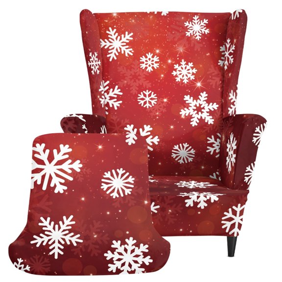 Psesaysky Christmas Wingback Armchair Covers 2 Piece Set, Spandex Elastic Polyester Non Slip Wing Back Chair Covers for Home Bedroom